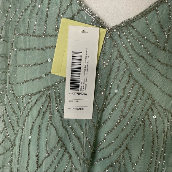 NWT. J Kara Women's Geometrical Beaded V-Neck Capelet Dress - Picture 10 of 13